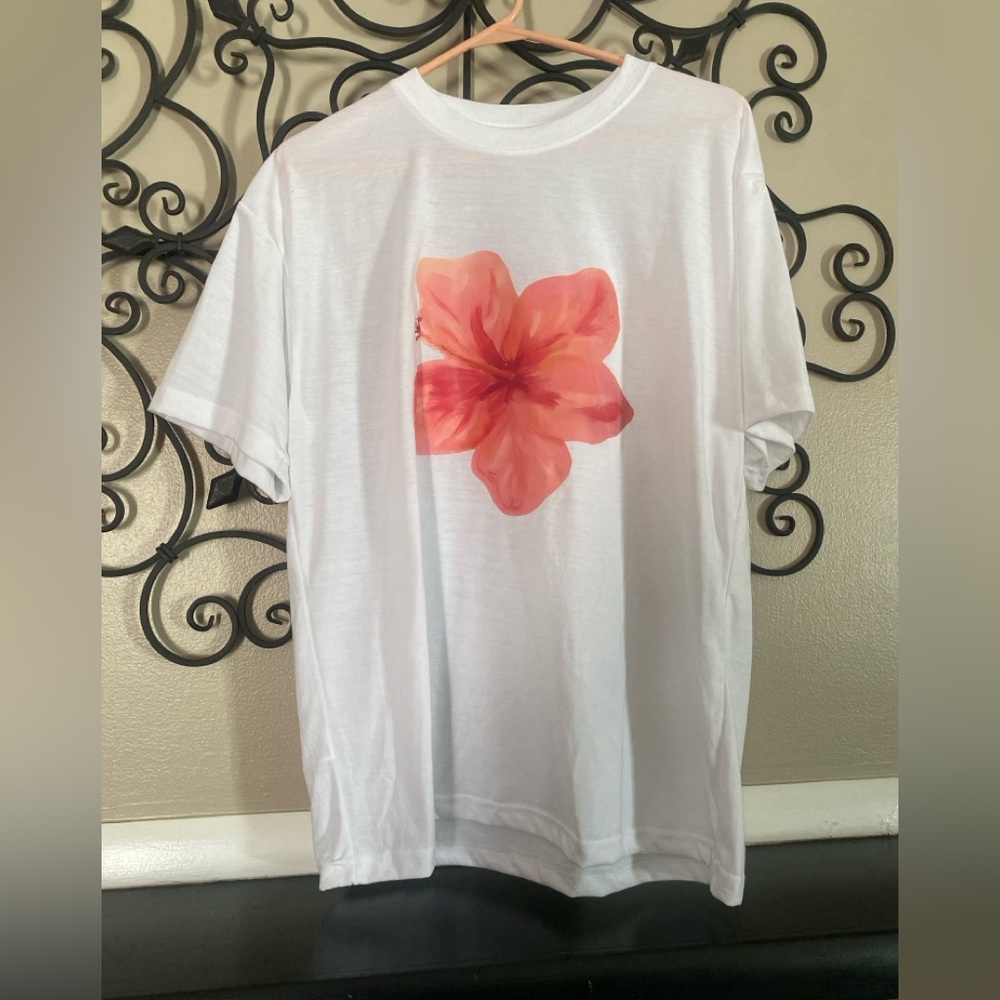 White T-Shirt with Pink Floral Design